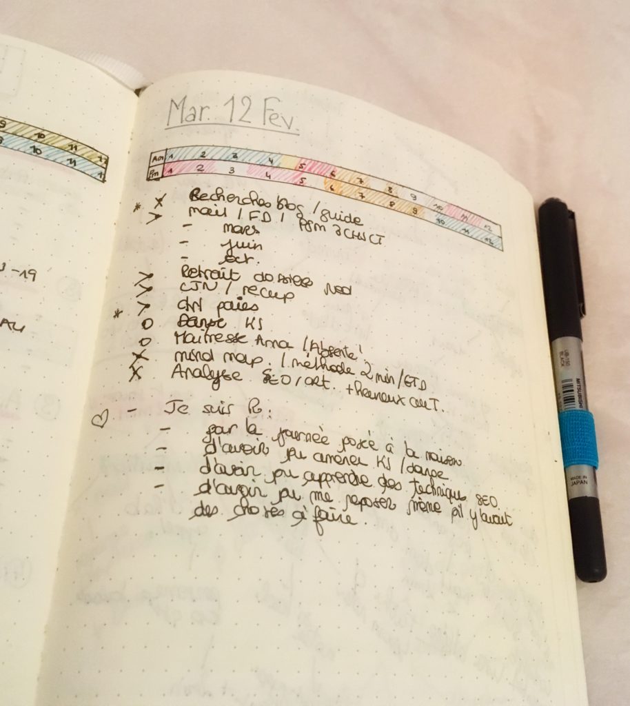 Page quotidienne d'un bullet journal pour planifier votre journée